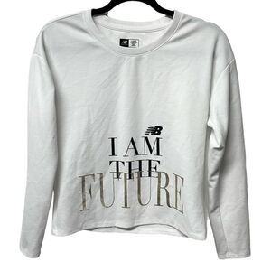 New Balance White Long Sleeve Shirt Waffle Knit Top Casual Fall Winter School